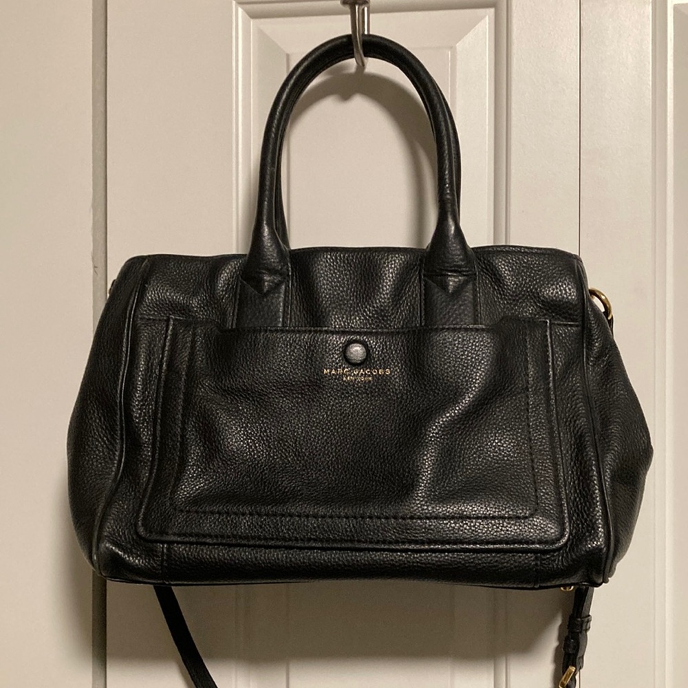 Medium Marc Jacobs tote purse bag detachable crossbody strap black leather